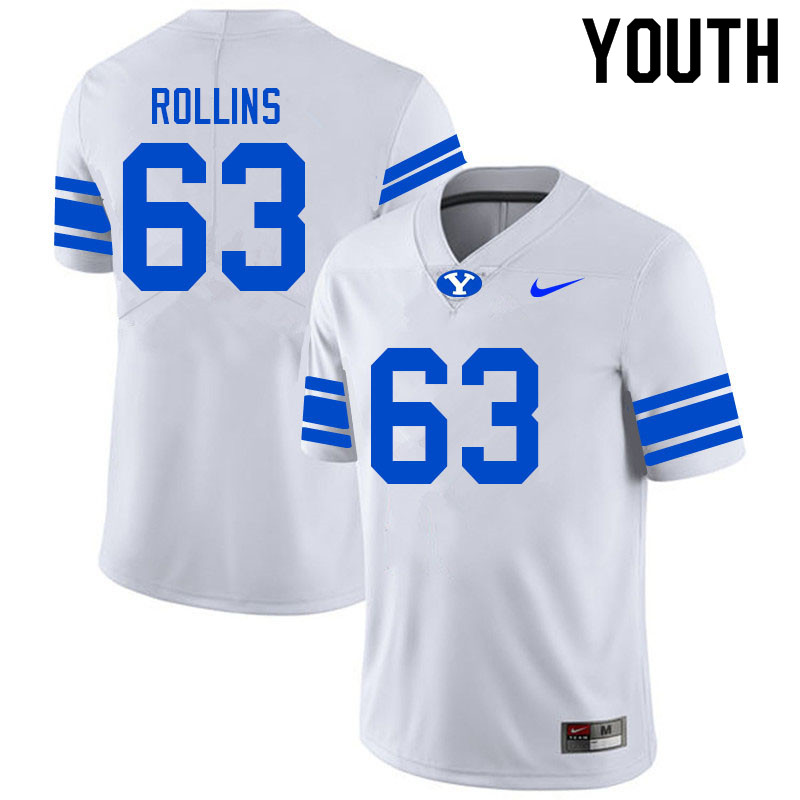Youth #63 Dylan Rollins BYU Cougars College Football Jerseys Sale-White